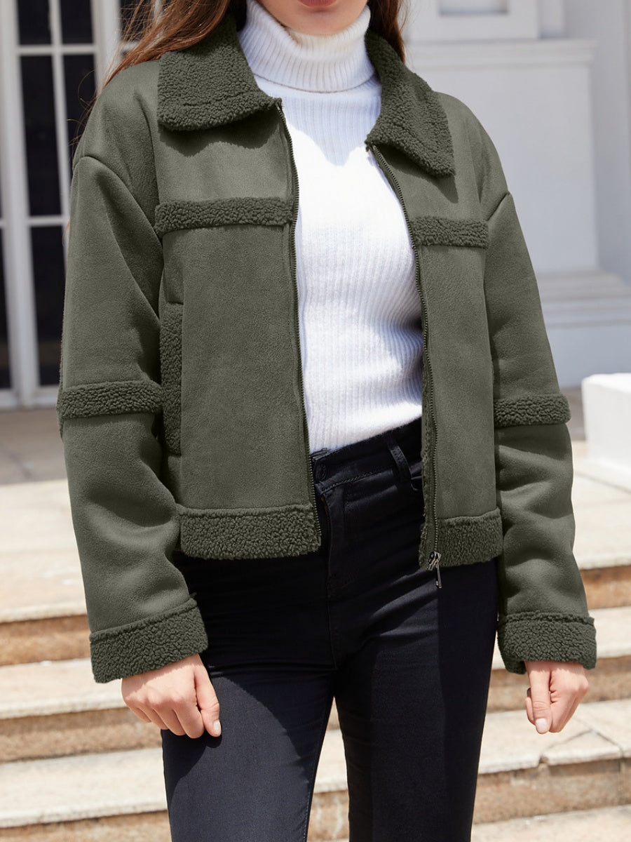 Suede Keep Warm Plush Pocket Leather Jacket