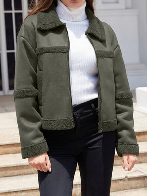 Suede Keep Warm Plush Pocket Leather Jacket