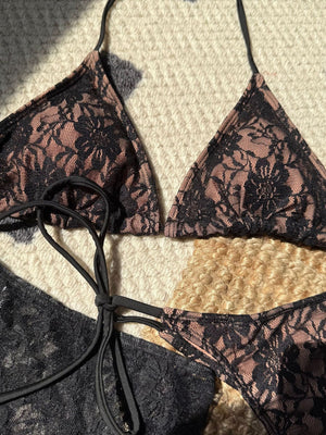 Sexy Lace Cutout Bikini Three-Piece Set For Beach