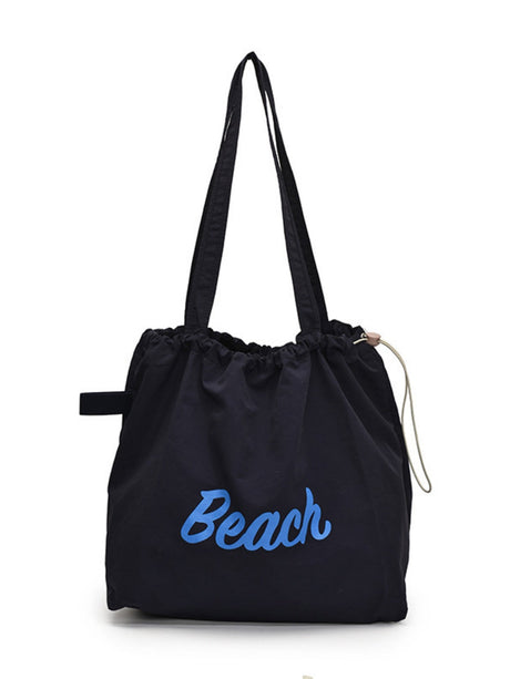 Letter Print Large Capacity Lightweight Drawstring Shoulder Bag