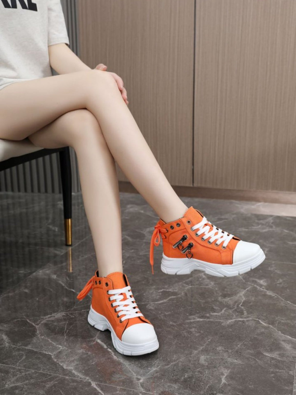 Heart Zipper Denim High-Top Casual Sneakers