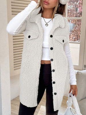 Solid Color Lapel Open Buckle Loose Temperament Commuting Imitation Lambskin Vests