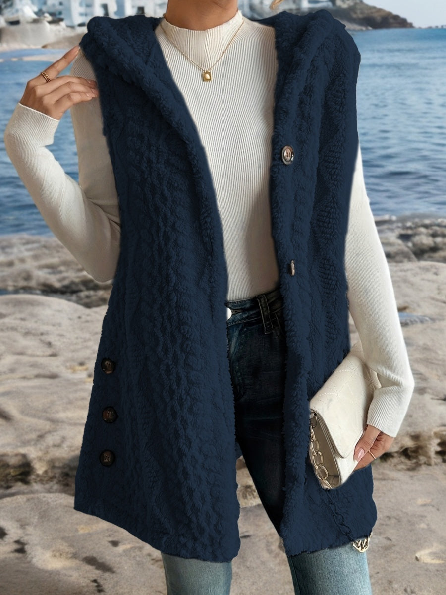 Solid Color Double-sided Plush Hooded Button Vests