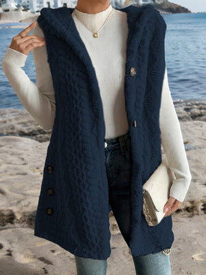 Solid Color Double-sided Plush Hooded Button Vests
