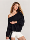 Women's Autumn/Winter Solid Color Off-Shoulder Long Sleeve Drawstring Hem Sweatshirt