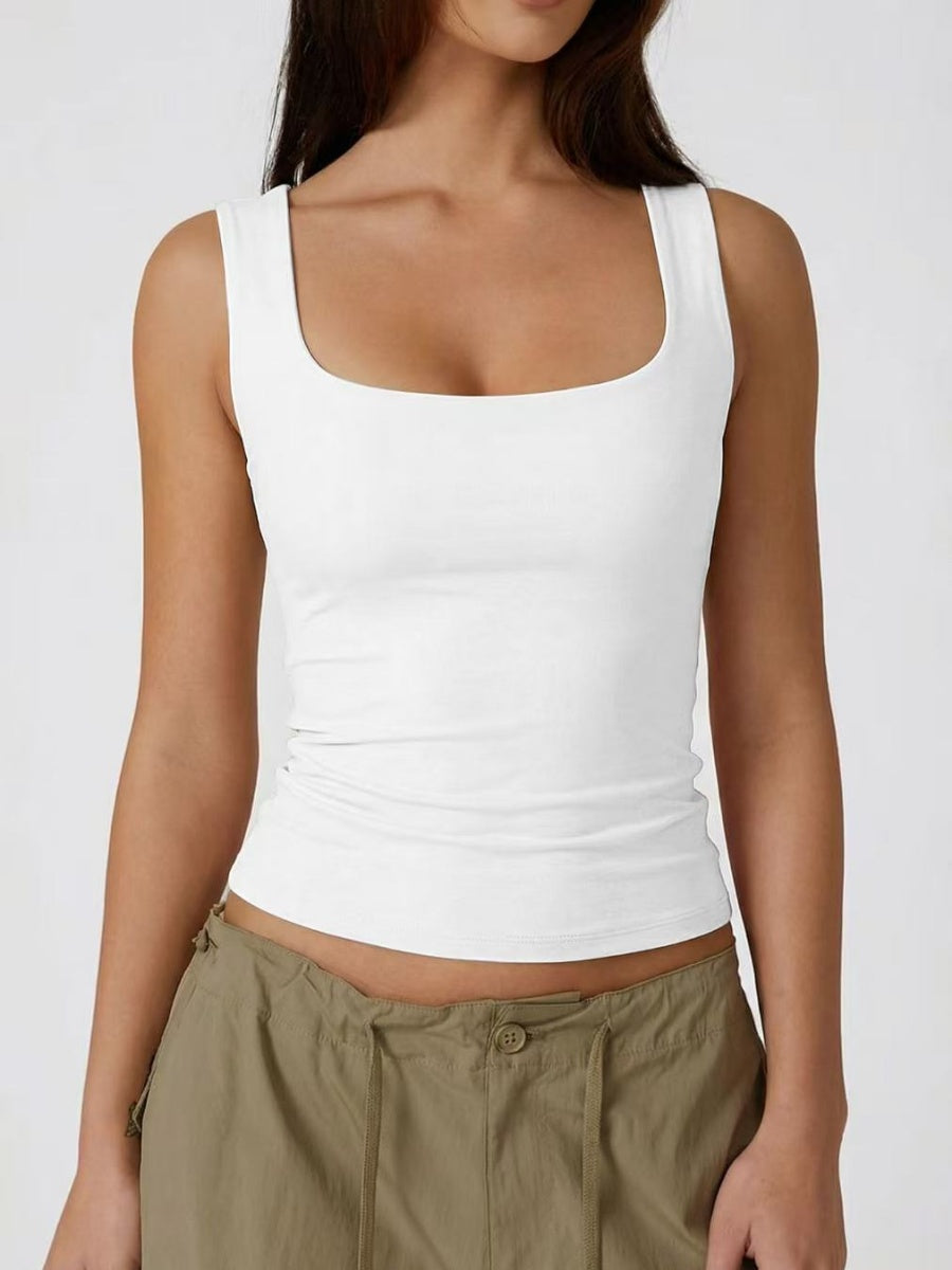 Square Collar Leisure Tank Tops