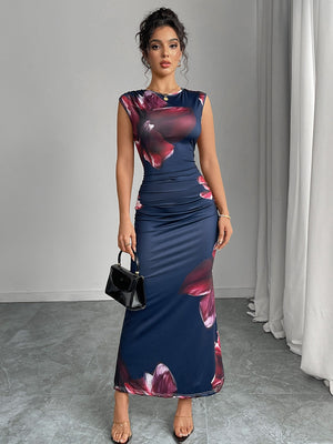 Floral Printed Sleeveless Hip Maxi Dresses