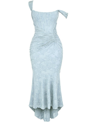 Floral Jacquard Fabric Boning Fishtail Maxi Dress