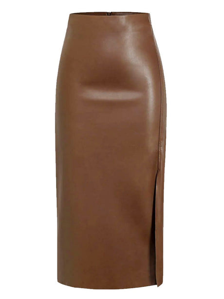 Slit High Waist Zipper Slim Fit Hip Leather Skirts