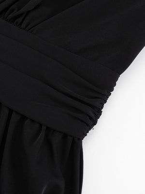 V-neck Flared Sleeves Waist Mini&Short Dresses