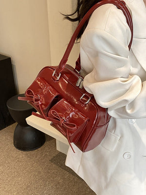 Bow-knot Horizontal Square Zipper Handbag