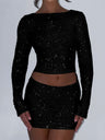 Rhinestone-studded Long-sleeved T-shirt And Skirt Two-piece Set