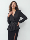 V-neck Long Sleeves Belts Solid Color Shirts