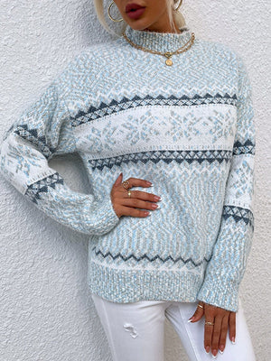 Christmas Half Turtleneck Snowflake Contrasting Colors Sweaters
