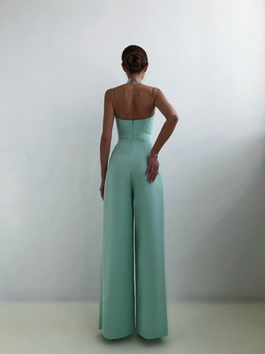 Minimalist Jumpsuit With Suspenders, Cinched Waist, Straight Leg, And Floor-length