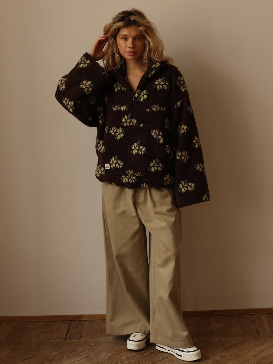 Fleece Floral Fashion Warm Fleece Sweatshirt