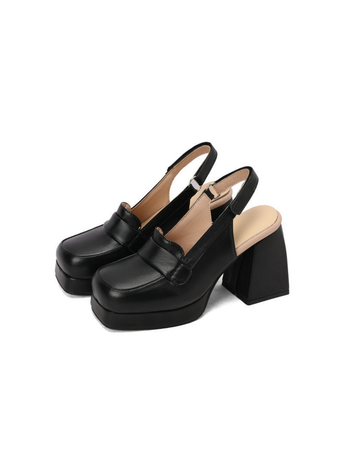 Platform Chunky Heels With Open Back