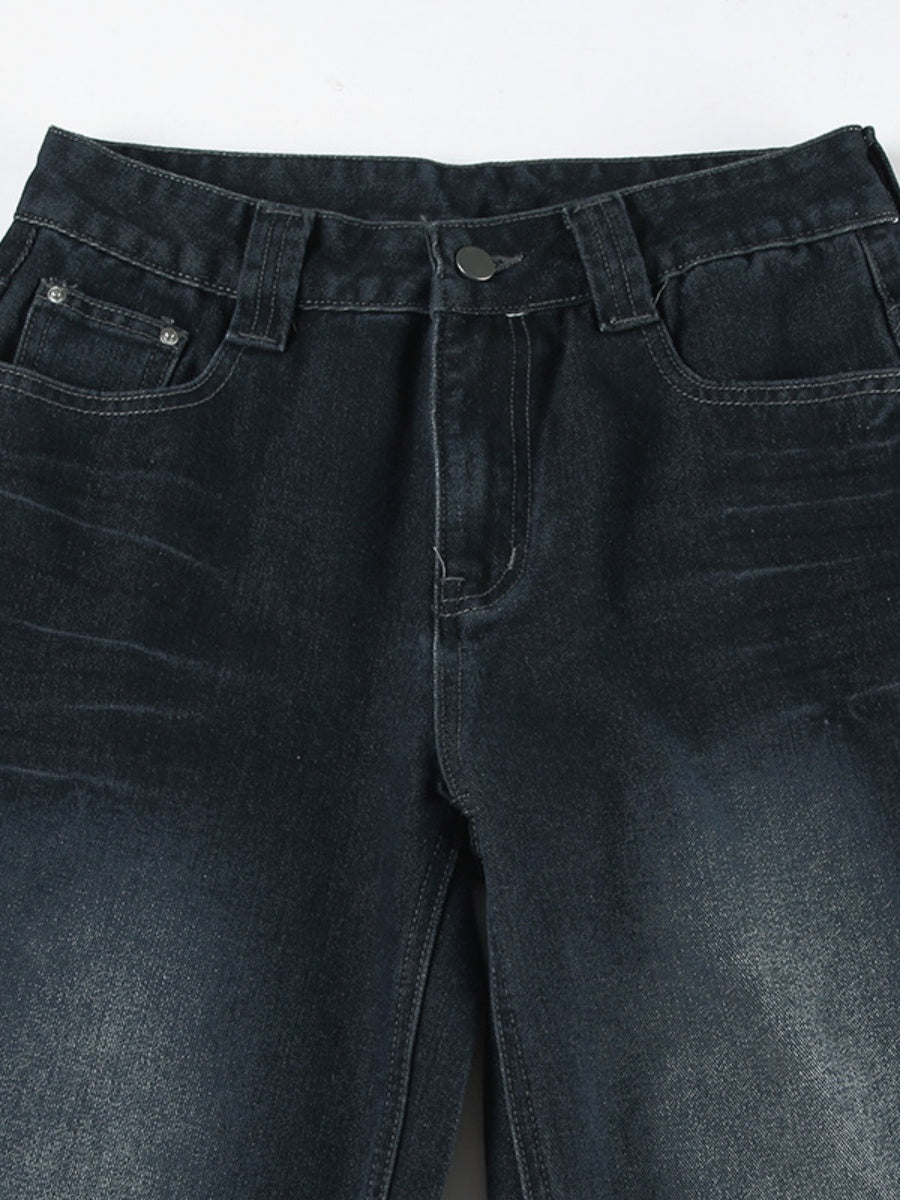 Zipper Wide Leg Mopping Jeans