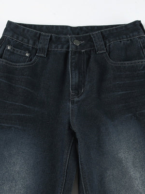 Zipper Wide Leg Mopping Jeans