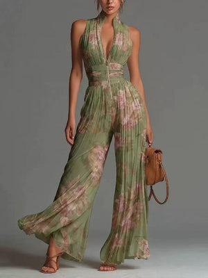 White Pleated Halter Jumpsuit