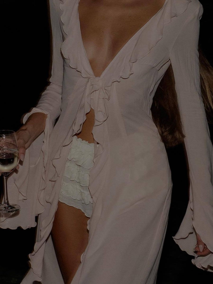 Long-sleeved Ruffled Cardigan Beachwear