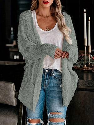 Solid Color Pocket Mid-length Cardigans