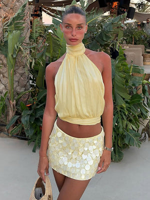 【SHIP AS USUAL】Backless Halter Jacket Tank Tops