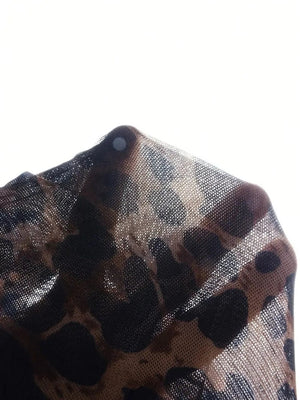 Leopard Mesh Printing Pleats Sexy Tight Fit Crew Neck Maxi Dresses