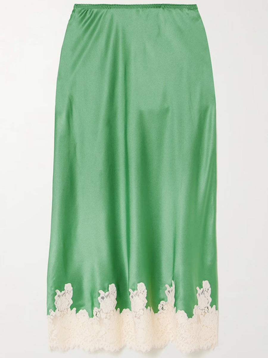 Lace Stitching Satin Camisoles Skirt 2-piece Sets