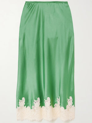 Lace Stitching Satin Camisoles Skirt 2-piece Sets