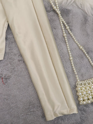 V-neck Long Sleeve Side Straps Silk Chiffon Blouse