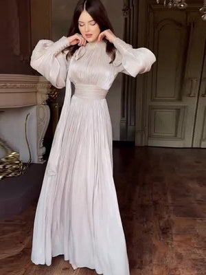 Balloon Sleeve Rhinestone-studded Waist Banquet Maxi Dresses