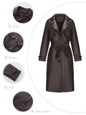 Long And Loose Lace Up Lapel Leather Jacket