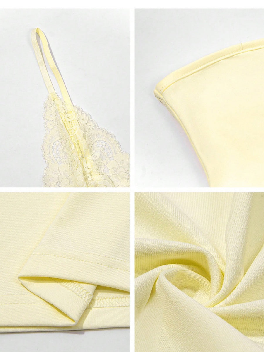 Sexy Backless Camisole With Bow And Lace Trim