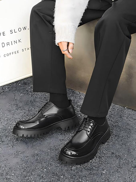 Distressed Thick-soled Lace-up Leather Shoes