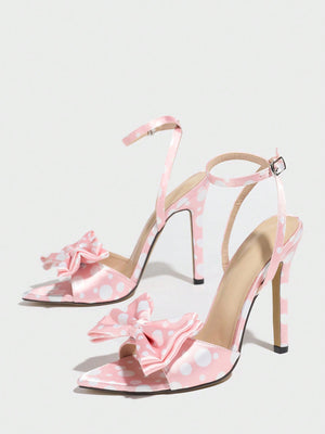 Sweet Color-blocked Polka Dot Bow High-heeled Sandals