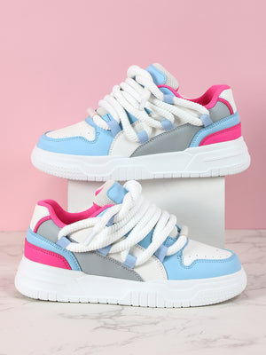 Women's Sneakers With Unique Color-blocked Shoelaces