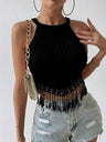 Tassel Textured Fabric Short Cropped Tank Top