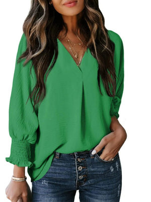 V-neck Long Sleeve Roll Up The Cuffs Shirt T-shirts