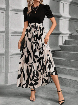 Floral Print High-waisted Long Dress