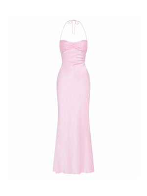 Strapless Sequined Satin Backless Tie-waist Bodycon Maxi Dress