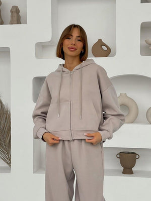 Liber Autumn women's clothing with pockets solid color Sweatshirts&Hoodies Long sleeve cardigan two piece set