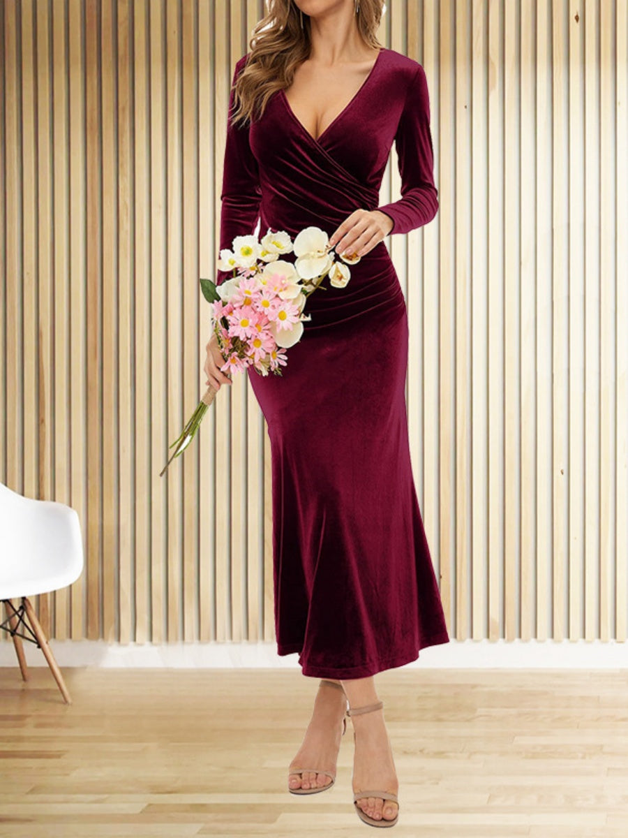 V-neck Velvet Maxi Dresses