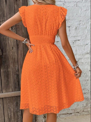 8 Colors Lace Flutter Sleeve Midi Dress