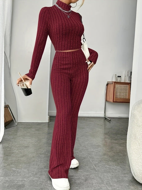 Mock Neck Slim Fit Knitted Two-Piece Set