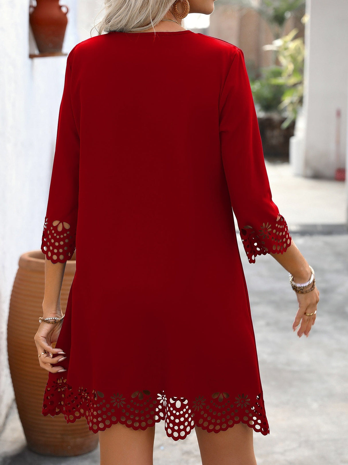 Burning Flowers Hollow Half Sleeves Mini&Short Dresses