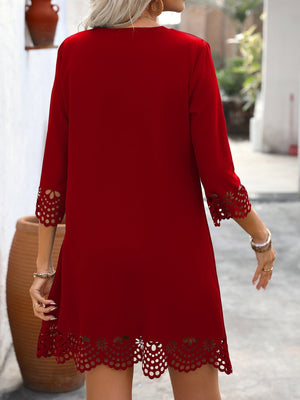 Burning Flowers Hollow Half Sleeves Mini&Short Dresses