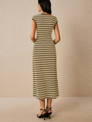 Stripes Knitting Sleeveless Slim Fit Midi Dresses