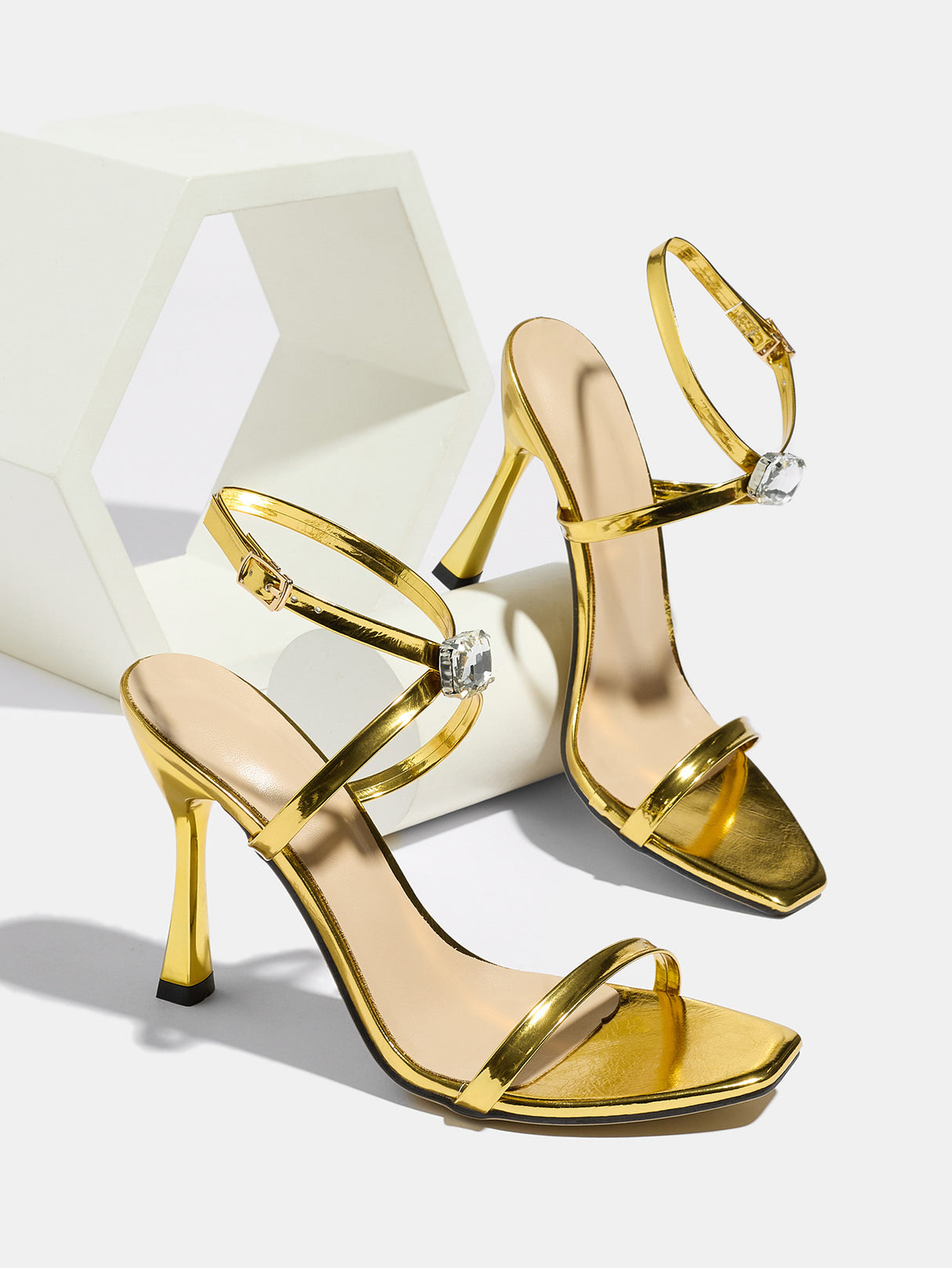 Thin-strapped Rhinestone Buckle Single-strap Stiletto Sandals