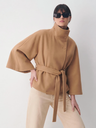 Stand Collar Large Sleeves Buttons Straps Solid Color Coats
